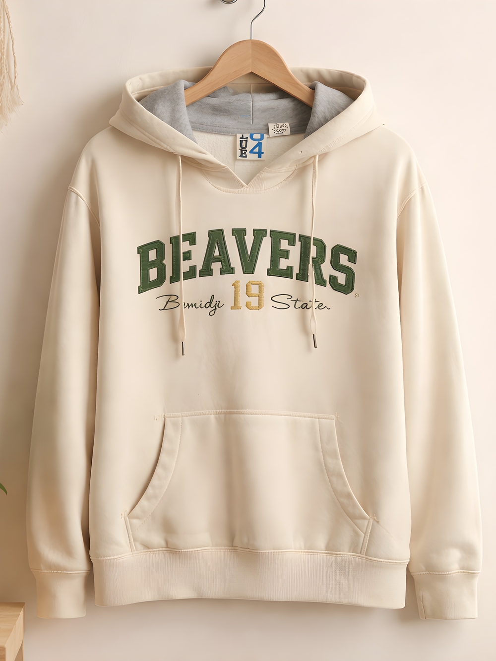 Blue 84 L Large Cream 'Beavers 19' Hooded Sweatshirt with Green and Gold Print